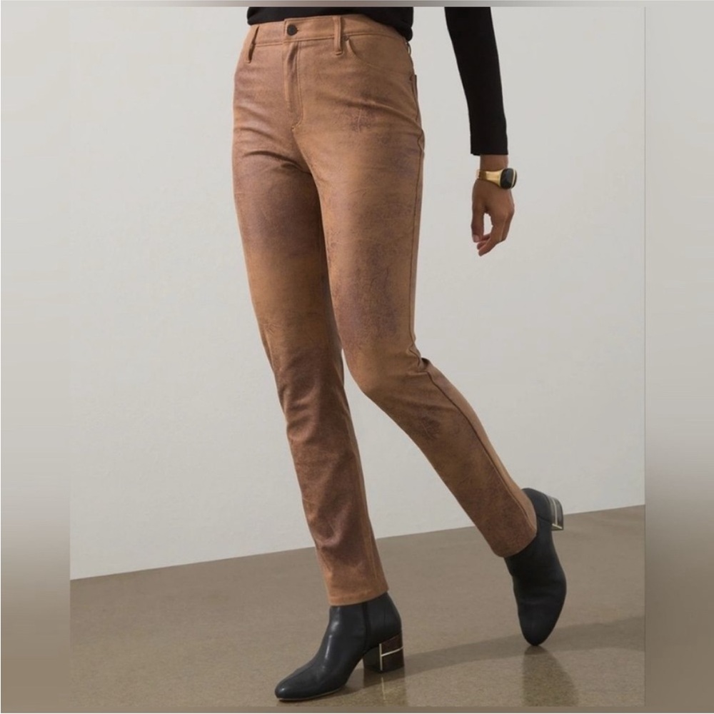 Chico's Faux Suede Worn Luggage 5 Pocket Ponte Slim‎ Pants NWT Size 4 R